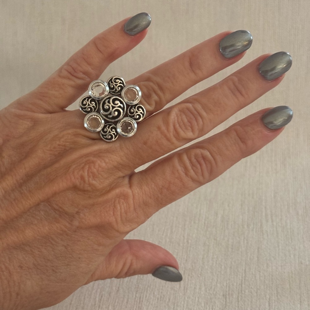 Vintage BRIGHTON, silver plated, and Swarovski crystals, ring. Size 5 Pre-Loved